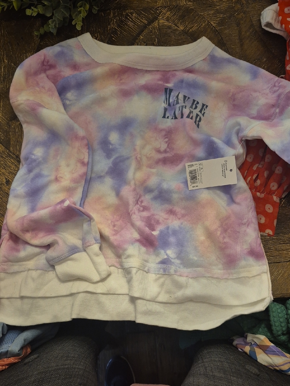 Maybe Later Tie-Dye Pullover Sweatshirt - Pastel Pink & Purple - Kids